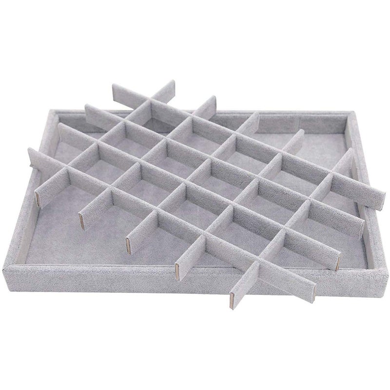 Pimuza Grey Velvet Stackable 30 Compartments Jewelry Tray Showcase Display Organizer Holder Rectangle Storage Box Case Containers Chest for Women Crystal Stone,Stud Drop Earring,Watch,Bead,Trinket,Diamond - Image 2